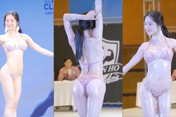 Deelneemster Koreaanse bikini wedstrijd is aangenaam om naar te kijken!