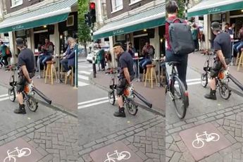 Fietser maakt indruk met geluid van bladblazer