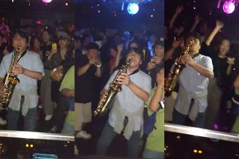 Gast neemt saxophone mee naar de club