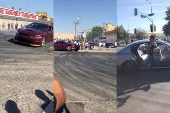 Gevaarlijke capriolen tijdens donuts draaien op straat in Los Angeles