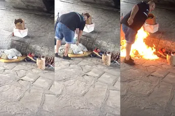 Idioot zet voor de grap een zwerver in de fik