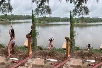 Iedereen zegt niet doen, meisje wil toch slingeren aan touw