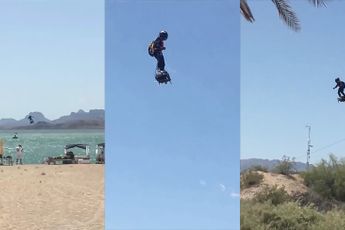 Iemand op een Flyboard vliegt over Havasumeer in Arizona