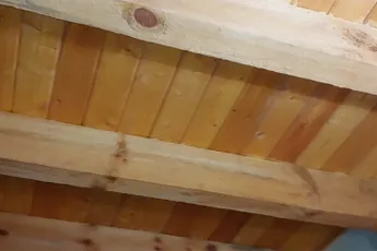 Koppel in houten hut gaan aan de gang en hebben trillend speeltje laten vallen...