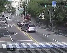 Vrachtwagen in Korea heeft last van falende remmen en vastzittend gaspedaal...
