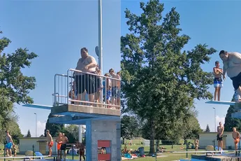 Man in Zwitserland maakt bommetje, bijna al het water weg uit zwembad