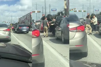 Mannen vechten verkeersprobleem even uit met stok en honkbalknuppel...