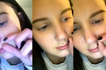 Meisje haalt piercing uit haar neus... WTF!