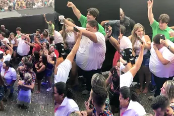 Muziek komt echt keihard binnen bij Braziliaans mannelijk plus size model