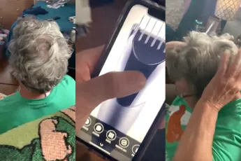 Oma vindt geintje met geluid tondeuse helemaal niet leuk