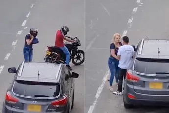 Ondertussen in Medellin: Vreemdgaan in auto op klaarlichte dag niet handig