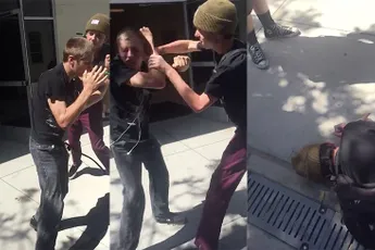 Pestkop die blinde jongen slaat krijgt zelf keiharde dreun!