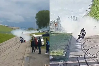 Stoer doen van motorrijder met verlengde achterbrug gaat verschrikkelijk fout