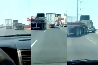 Twee Mexicaanse vrachtwagenchauffeurs maken er een gezellige road rage van