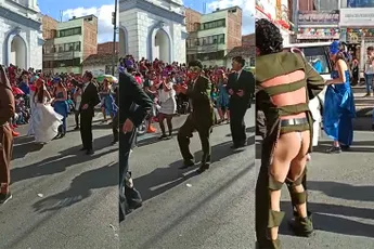 Van voren een heer, van achteren klaar voor een behaarde beer...