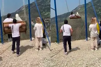 Vrouwen komen erachter dat schommelen in Dagestan ook gevaarlijk kan zijn