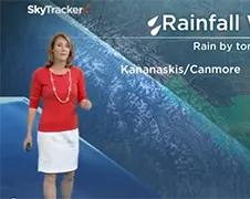 Weervrouw Kristi Gordon schrikt van spinnetje