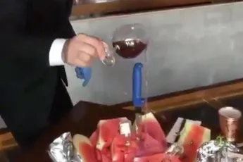 Snor serveert watermeloen als een baas