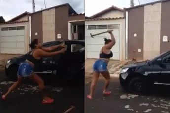 Braziliaanse sloopt auto van ex na maken van liefdesdansje met een ander