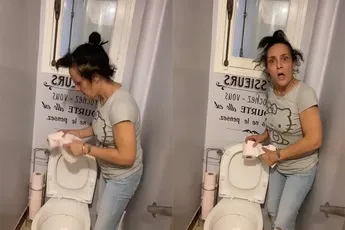 Vrouw kan na schrikken kunstgebit uit de pot vissen