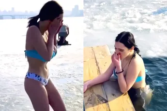 Dame reinigt zich van zonden in ijskoud water