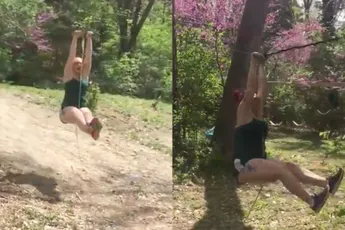 Moeder moest ook zo nodig even op de kabelbaan...