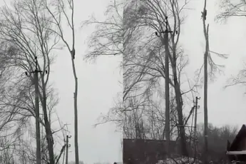 Hele aparte manier van tak afzagen, maar wel heel effectief