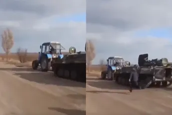 Boeren in Oekraïense stad Kakhovka hebben een Russische tank gestolen