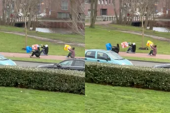 Een soort van vliegeren met je skateboard tijdens storm Eunice