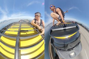 Man doet basejump vanuit rijdende auto op de Braziliaanse Rio-Niteróibrug