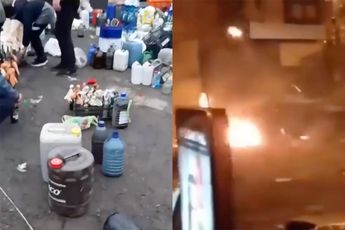 Mensen in Kiev maken molotovcocktails en bestoken Russische tanks