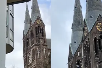 Ondertussen door storm Eunice in Den Haag: 'Hey kerk, je toren danst'