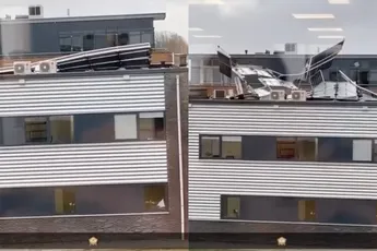 Storm Eunice sloopt zonnepanelen van dak