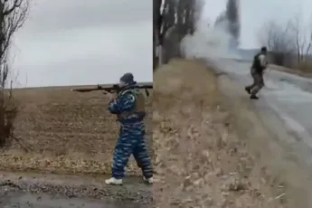 En zo blaast men dus een Russisch voertuig aan gort in Oekraïne