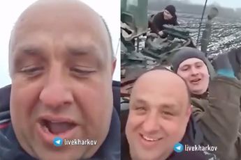 Mannen binden Russische soldaten vast aan boom en stelen tank