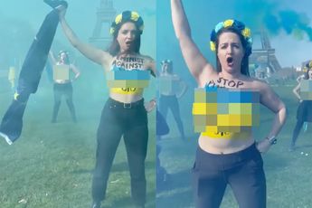 Vrouwen protesteren topless tegen Poetin in Parijs