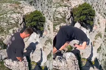 Waaghals is levensmoe en doet front flip op gevaarlijke plaats