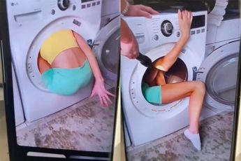 Zoals veel natuurfilms beginnen: Vrouw zit vast in de wasmachine