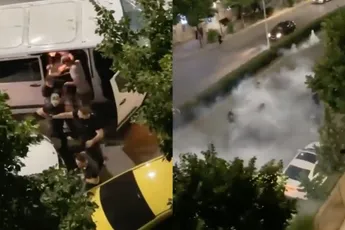 Feyenoord aanhangers rellen in Tirana tegen de politie in aanloop Conference League finale