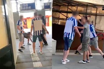 Gewoon een gezellige matpartij tussen voetbalsupporters op station van Leeuwarden