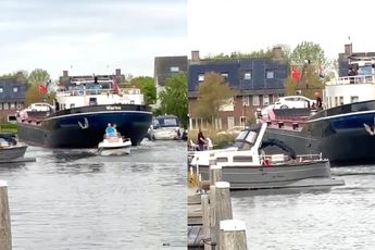 Meer beelden van vrachtschip wat ravage heeft gemaakt in woonwijk in Leeuwarden