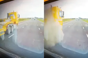 Wow, vrachtwagen krijgt klapband en is bewijs hoe gevaarlijk dat kan zijn