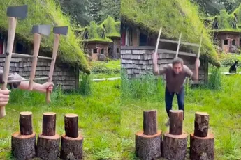 Houthakker met collectie bijlen is net zo creatief als angstaanjagend