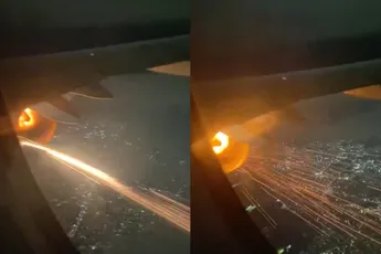 Airbus A320 vliegtuigmotor maakt er vuurwerkshow van