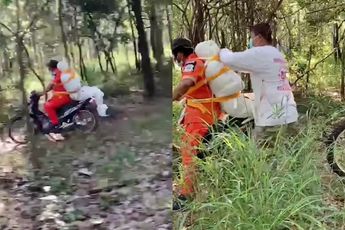 Hulpverlener in Thailand rijdt met dode man vastgebonden aan zijn rug
