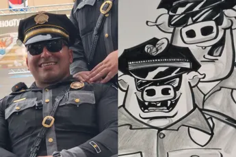 Karikatuurtekenaar met humor heeft agenten getekend