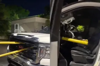 4x4 aan hek gespietst en toch geluk hebben