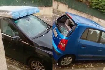 Gigantische hagelstenen die vallen op auto's in Spanje doen pijn aan je ogen