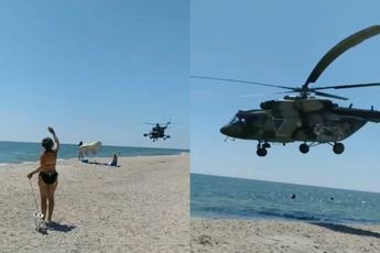 Russische gevechtshelikopters geen probleem voor badgasten op Oekraïens strand