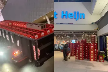 Boeren van Amstel brengen lege kratjes terug naar supermarkt Purmerend